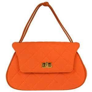 Chanel Shopping Quilted Knit Pluto Glitter Orange Cloth Handbag